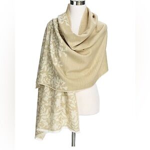 NWT CHRISTOPHER & BANK’S FERN BORDER IVORY & TAN PRINT SCARF• SIZE: 26” x 74”